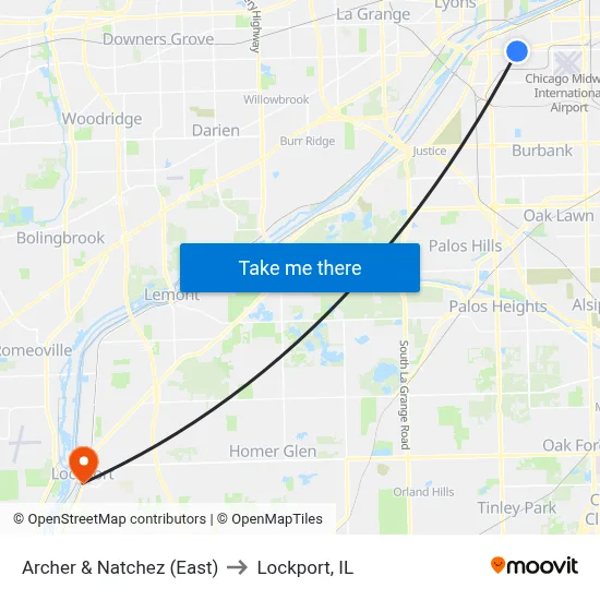 Archer & Natchez (East) to Lockport, IL map