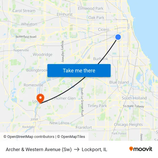 Archer & Western Avenue (Sw) to Lockport, IL map