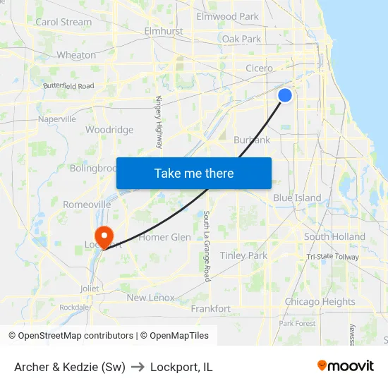 Archer & Kedzie (Sw) to Lockport, IL map