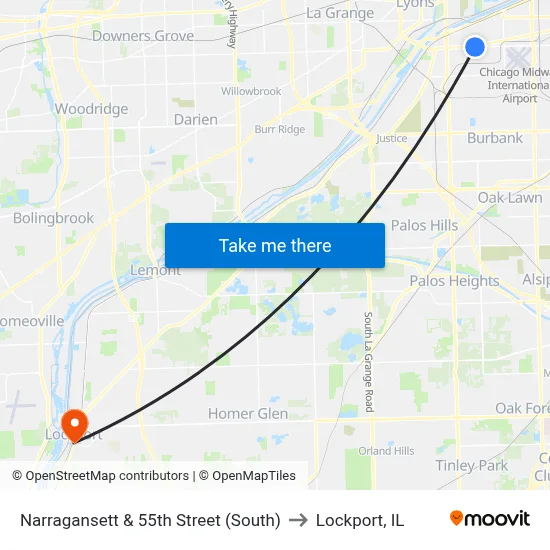 Narragansett & 55th Street (South) to Lockport, IL map