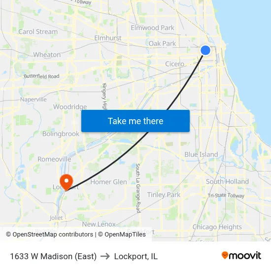 1633 W Madison (East) to Lockport, IL map