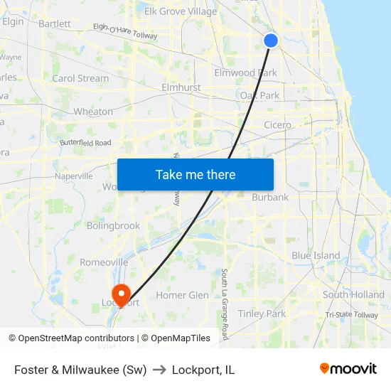 Foster & Milwaukee (Sw) to Lockport, IL map