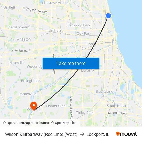 Wilson & Broadway (Red Line) (West) to Lockport, IL map