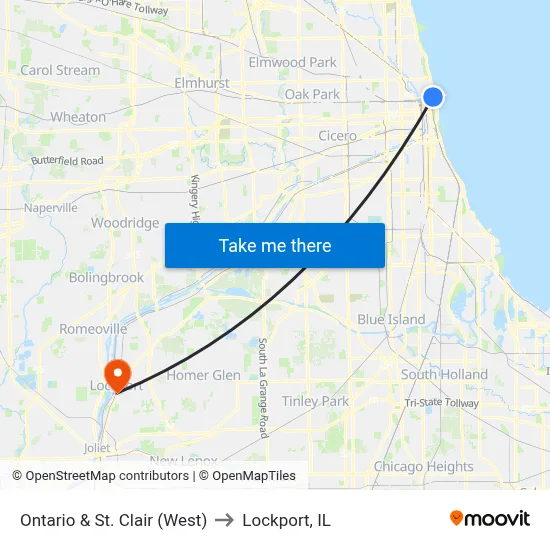 Ontario & St. Clair (West) to Lockport, IL map
