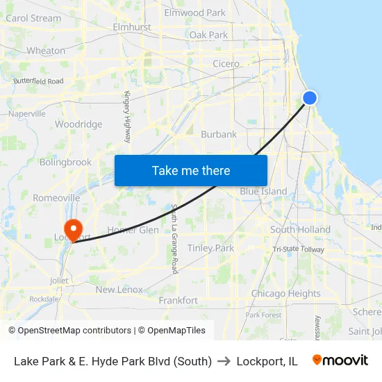Lake Park & E. Hyde Park Blvd (South) to Lockport, IL map