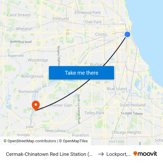 Cermak-Chinatown Red Line Station (West) to Lockport, IL map