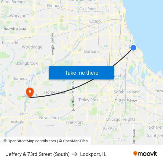 Jeffery & 73rd Street (South) to Lockport, IL map