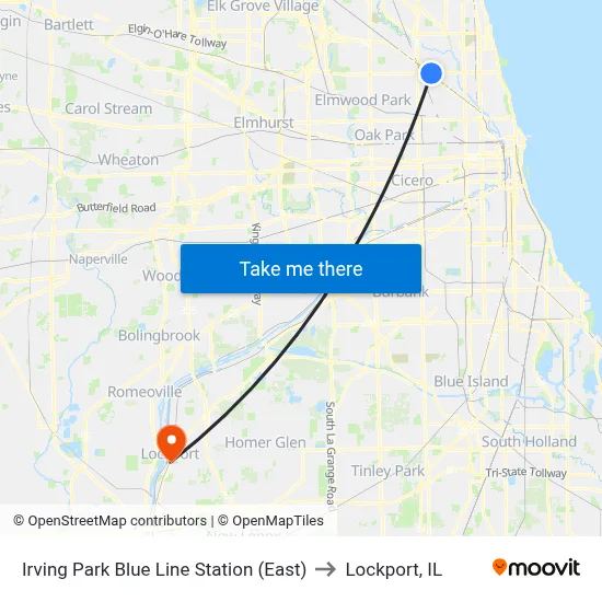 Irving Park Blue Line Station (East) to Lockport, IL map