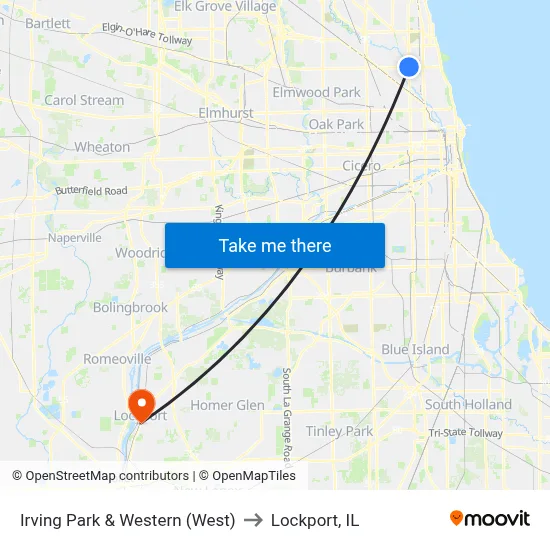 Irving Park & Western (West) to Lockport, IL map