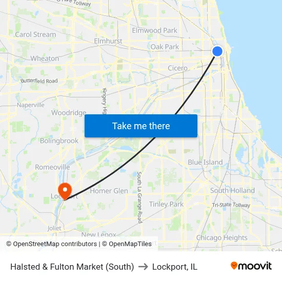 Halsted & Fulton Market (South) to Lockport, IL map