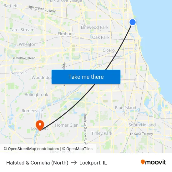 Halsted & Cornelia (North) to Lockport, IL map