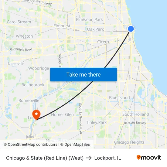 Chicago & State (Red Line) (West) to Lockport, IL map