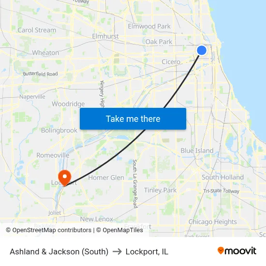 Ashland & Jackson (South) to Lockport, IL map
