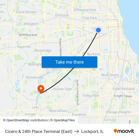 Cicero & 24th Place Terminal (East) to Lockport, IL map