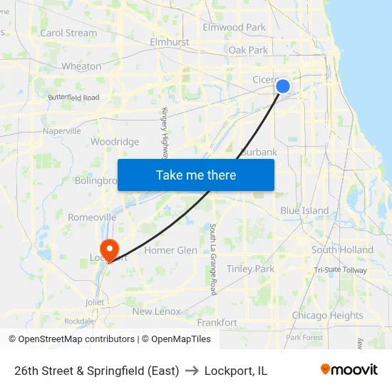 26th Street & Springfield (East) to Lockport, IL map