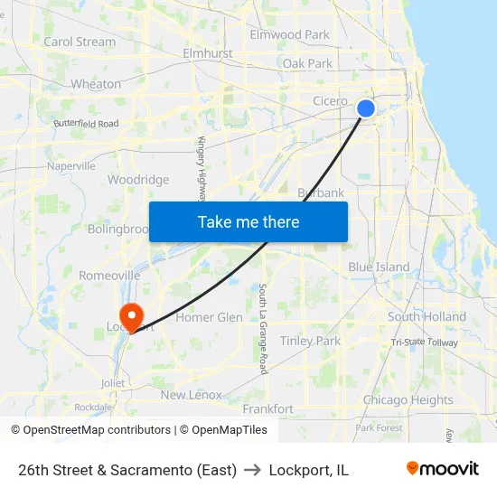 26th Street & Sacramento (East) to Lockport, IL map