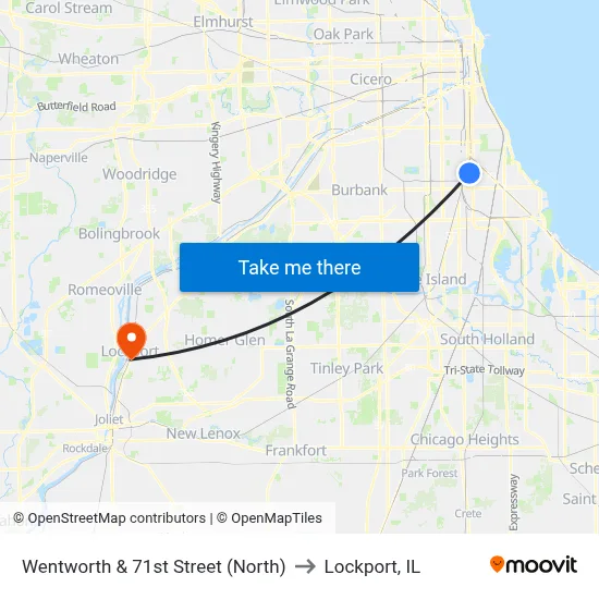 Wentworth & 71st Street (North) to Lockport, IL map