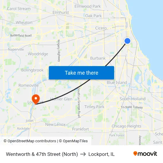 Wentworth & 47th Street (North) to Lockport, IL map