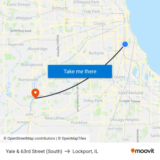 Yale & 63rd Street (South) to Lockport, IL map