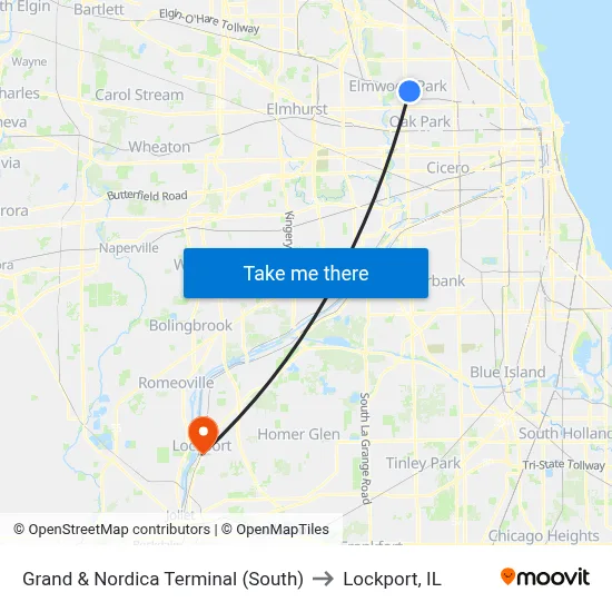 Grand & Nordica Terminal (South) to Lockport, IL map