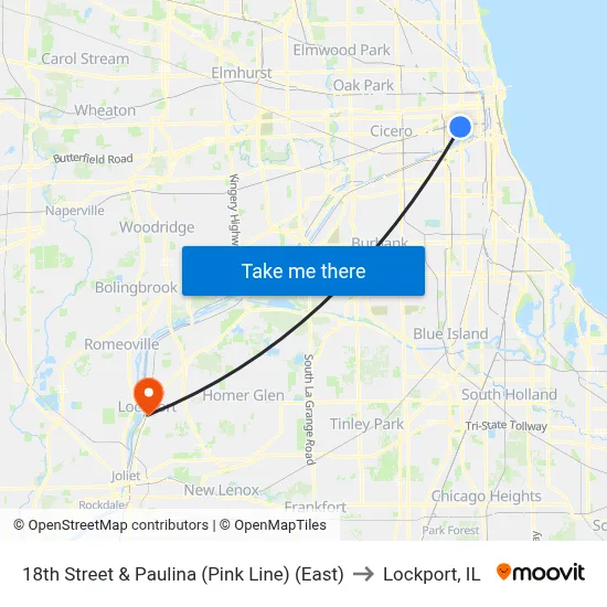 18th Street & Paulina (Pink Line) (East) to Lockport, IL map
