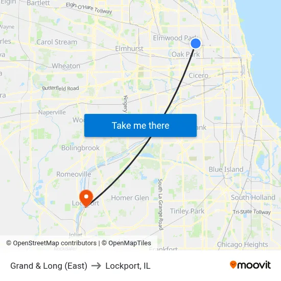 Grand & Long (East) to Lockport, IL map