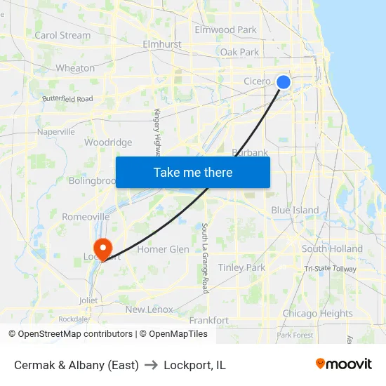 Cermak & Albany (East) to Lockport, IL map