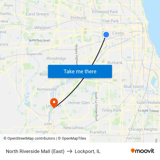 North Riverside Mall (East) to Lockport, IL map