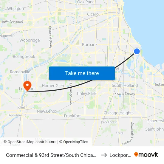 Commercial & 93rd Street/South Chicago (North) to Lockport, IL map