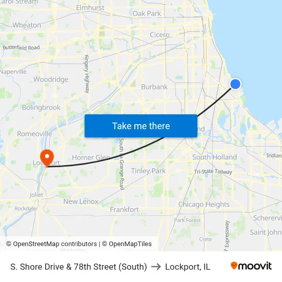 S. Shore Drive & 78th Street (South) to Lockport, IL map