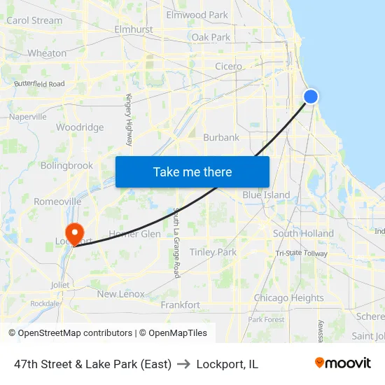 47th Street & Lake Park (East) to Lockport, IL map
