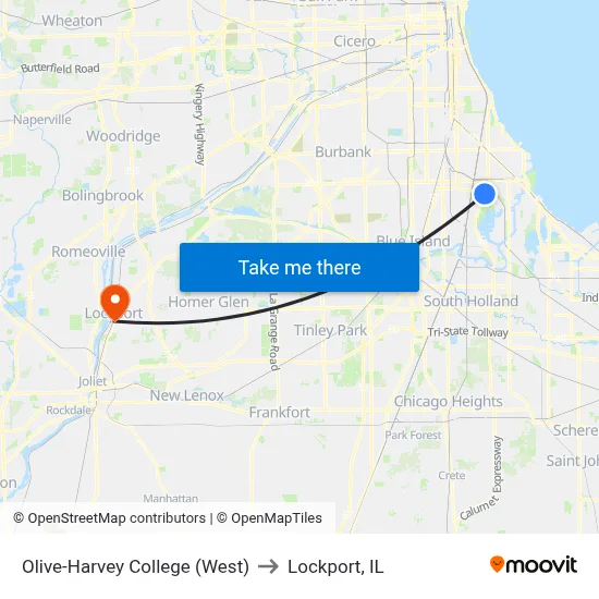 Olive-Harvey College (West) to Lockport, IL map