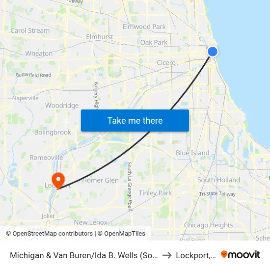 Michigan & Van Buren/Ida B. Wells (South) to Lockport, IL map
