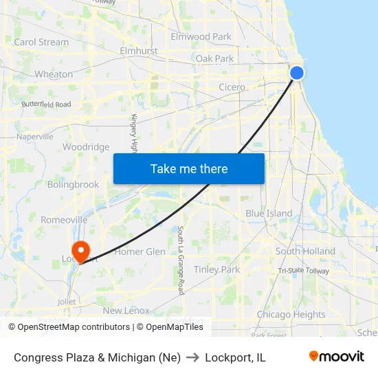 Congress Plaza & Michigan (Ne) to Lockport, IL map