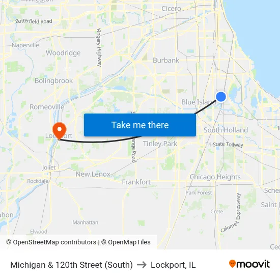 Michigan & 120th Street (South) to Lockport, IL map