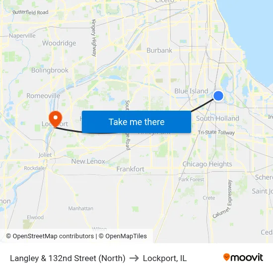 Langley & 132nd Street (North) to Lockport, IL map