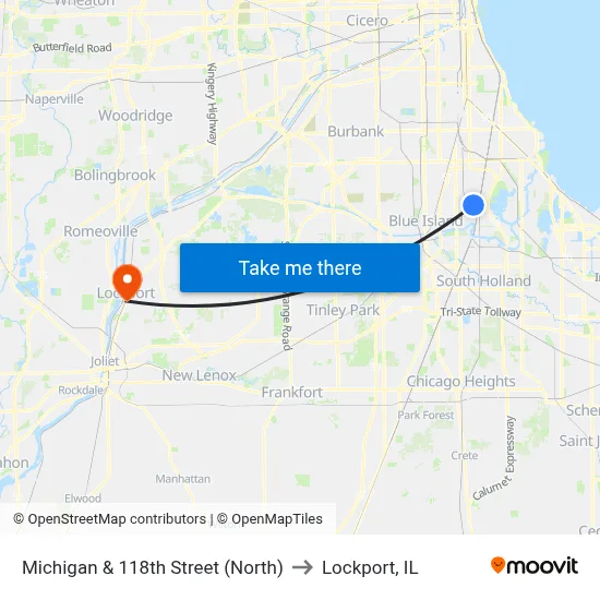 Michigan & 118th Street (North) to Lockport, IL map