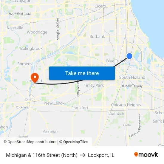 Michigan & 116th Street (North) to Lockport, IL map