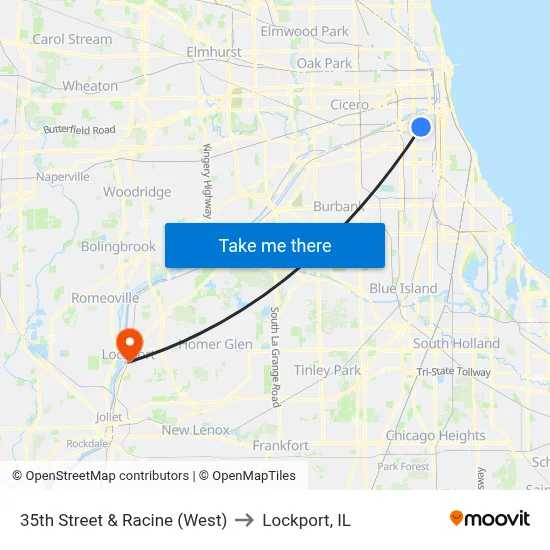 35th Street & Racine (West) to Lockport, IL map