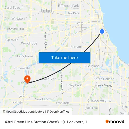 43rd Green Line Station (West) to Lockport, IL map