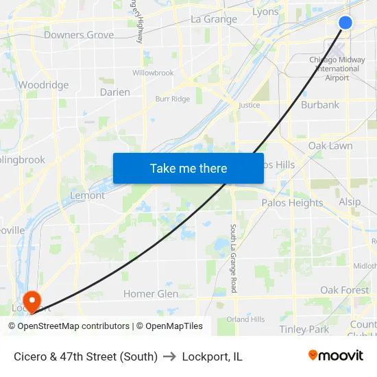 Cicero & 47th Street (South) to Lockport, IL map
