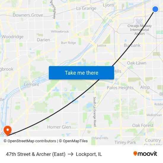 47th Street & Archer (East) to Lockport, IL map