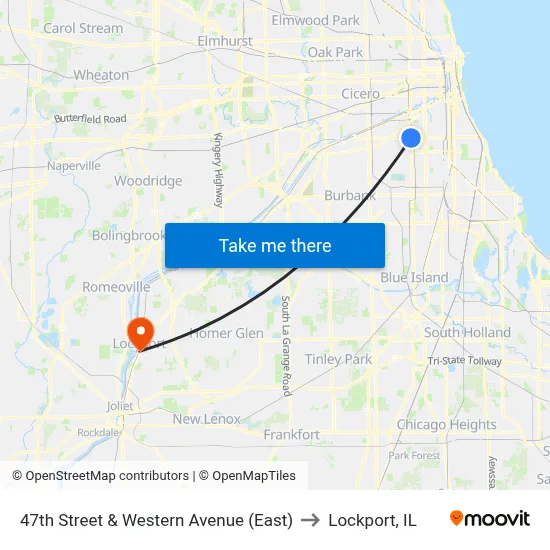47th Street & Western Avenue (East) to Lockport, IL map