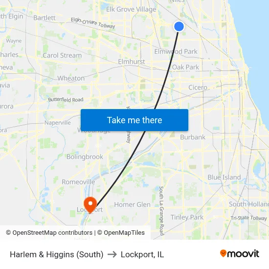Harlem & Higgins (South) to Lockport, IL map