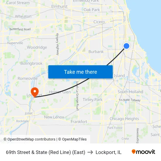 69th Street & State (Red Line) (East) to Lockport, IL map