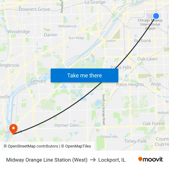 Midway Orange Line Station (West) to Lockport, IL map