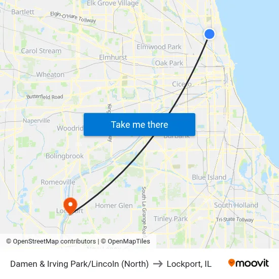 Damen & Irving Park/Lincoln (North) to Lockport, IL map