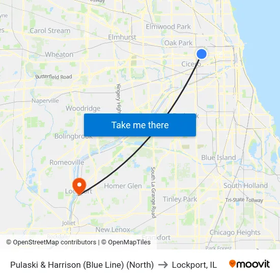 Pulaski & Harrison (Blue Line) (North) to Lockport, IL map