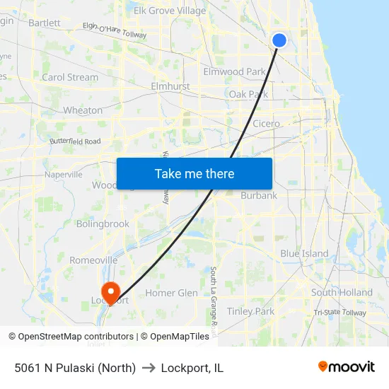 5061 N Pulaski (North) to Lockport, IL map