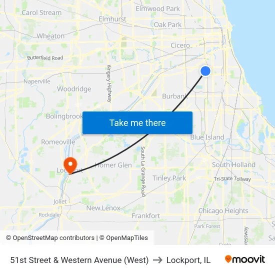51st Street & Western Avenue (West) to Lockport, IL map